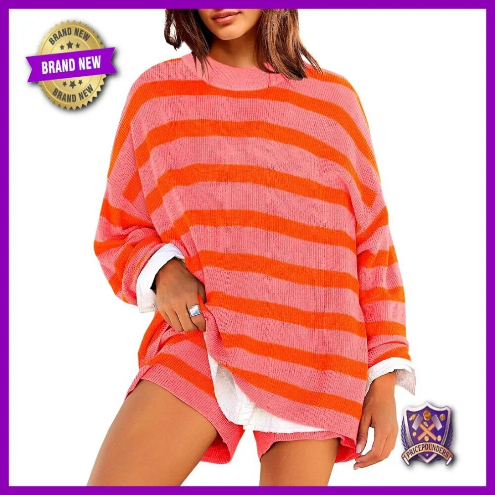 Oversized Striped Sweater Set with Shorts Lounge Pajamas Large
